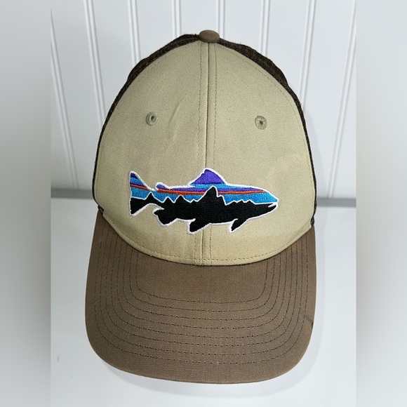 Patagonia Hat Cap Snap Back Fitz Roy Fish Trout Brown One Size Ajdustable - Picture 7 of 7